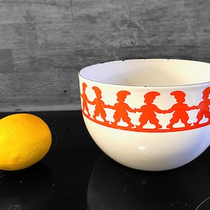 Vintage Kaj Franck Finel Arabia Esmalte Bowl: Diseño Tonttu escandinavo de los años 60