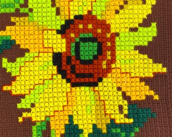 Tapiz vintage de girasoles: tapiz floral sueco bordado a mano para colgar en la pared.