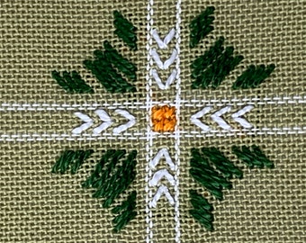 ヴィンテージスウェーデン刺繍リネンテーブルクロス：60年代の花柄