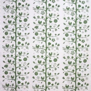 Almedahls swedish designer fabric with birds. Green high quality cotton. Fågelsång Betty Svensson Scandinavian home decor image 2
