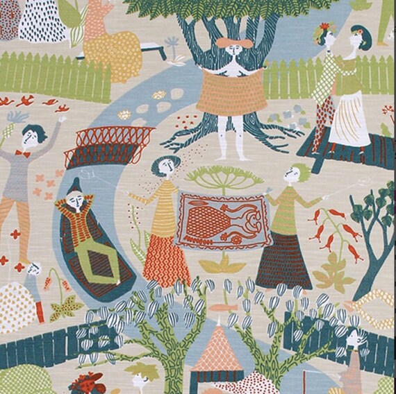 Swedish vintage fabric 50s fabric Stig Lindberg handprinted Melodi black scandinavian design quality linen midcentury modern fabric