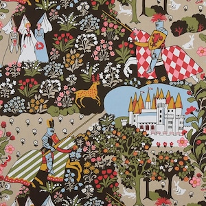 Swedish retro fabric Scandinavian design Kombattanterna Ulla Eson Bodin medieval print Almedahls vintage fabric new print