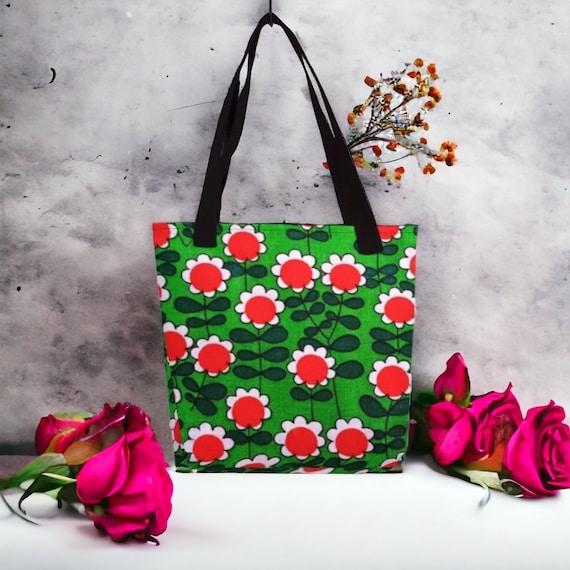 ヴィンテージフローラルトートバッグ：モダンなスカンジナビアデザイン