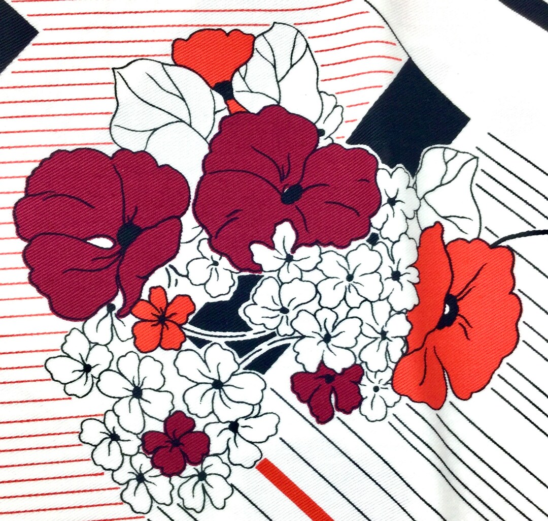 60s Mod Floral Cotton Fabric: Red, Black, Scandinavian Cushion Decor - Etsy