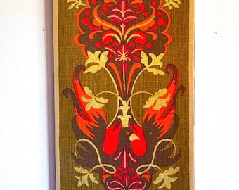 Vintage 60s Swedish Tapestry Bird & Floral Print, Mid-Century Modern Wall Hanging Scandinavian design Gift