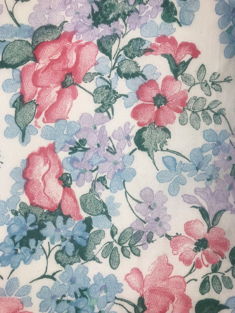 70s vintage fabric Roses fabric Swedish textile Mod retro pattern Romantic Pink and blue Floral print sewing Scandinavian design Hippie