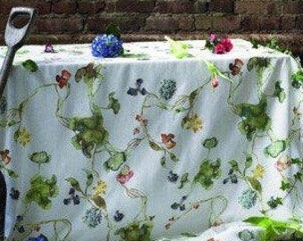 Scandinavian designer fabric: "Grand" by Malin Björklund. By the yard. Aquarelle painting floral pattern on high quality cotton linen mix.