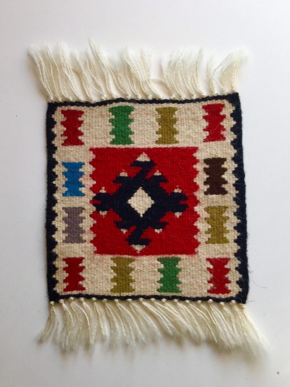 Vintage hand woven Swedish wall hanging. Wool Wall rug Made in Sweden in the 1950s. Folklore Mid century modern Hand craft tapestry