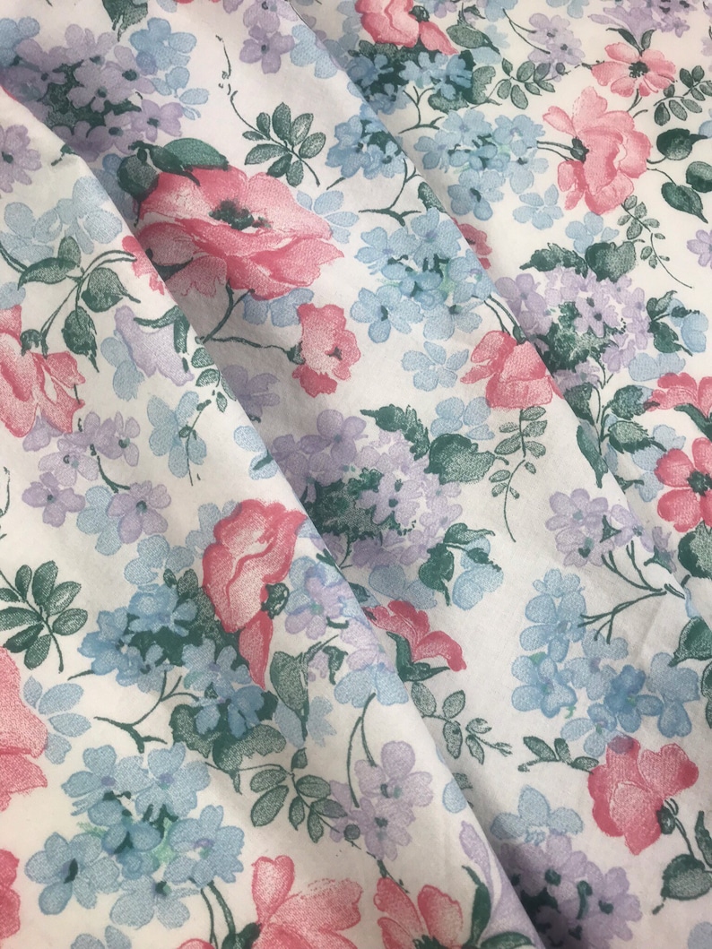 70s vintage fabric Roses fabric Swedish textile Mod retro pattern Romantic Pink and blue Floral print sewing Scandinavian design Hippie