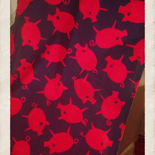 Sweet 60s fabric with bright colours. Red pigs, retro, scandinavian
