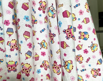 Owls fabric french Children's fabric  designer fabric. Owl print fabric Cotton Kids fabric multi color sewing home decor