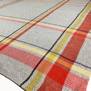 Woven mid century modern tablecloth w vintage abstract & geometric pattern. Vintage house warming gift  Scandinavian design
