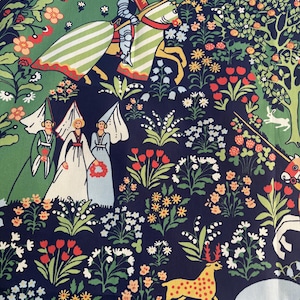 Swedish retro fabric Scandinavian design Kombattanterna Ulla Eson Bodin medieval print Almedahls vintage fabric new print