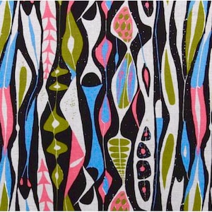 Scandinavian vintage fabric, over 5 yds abstract design. Stig Lindberg Bulbous. 50s Mid century modern fabric, Retro fabric, blue pink image 2