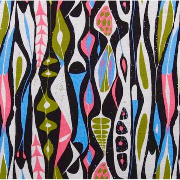 Scandinavian vintage fabric, swedish fabric, abstract design. Stig Lindberg Bulbous. 50s Mid century modern fabric, Retro fabric, blue pink