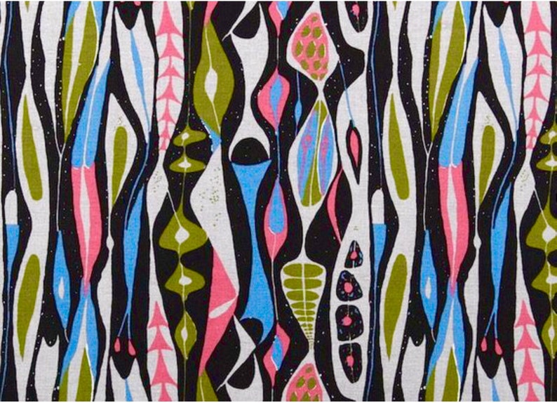 Scandinavian vintage fabric, over 5 yds abstract design. Stig Lindberg Bulbous. 50s Mid century modern fabric, Retro fabric, blue pink image 2