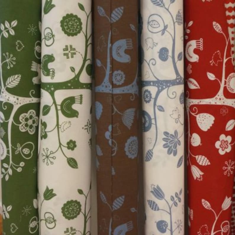 Almedahls swedish designer fabric with birds. Green high quality cotton. Fågelsång Betty Svensson Scandinavian home decor image 4