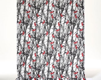Swedish designer fabric with birds. Scandinavian design Almedahls High quality cotton fabric. Domherrar Gunilla Gunnarsson Home decor