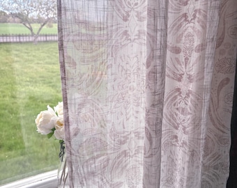 Vintage Swedish Sheer Curtain Panels: 1960s Floral Botanical Print