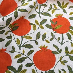 Swedish scandinavian designer fabric. Pomegranate Leaves Maria Åström Granatäpple high quality linen. Fabric by the yard.