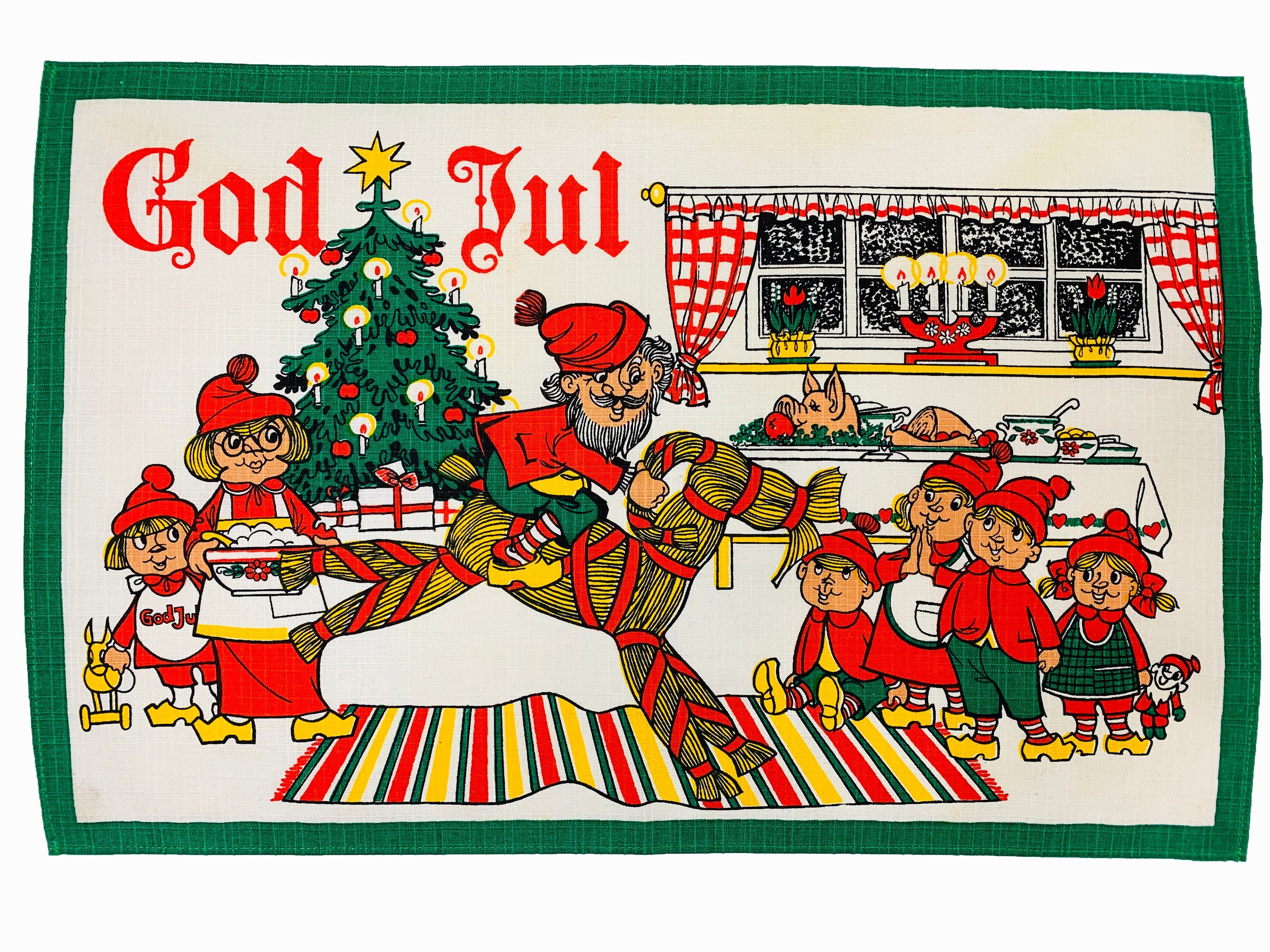 Vintage Merry Christmas Scandinavian Wall Hanging Tapestry Santa 