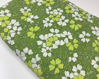 Floral vintage fabric. Retro print Flower power  Mod green textile 70s Scandinavian design Quilting fabric hippie sewing