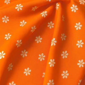 Vintage 1970s Swedish Orange Floral Cotton Fabric, Retro Mod Flower Power Stretch Cotton, Mid-Century Sewing Material 59" x 67"