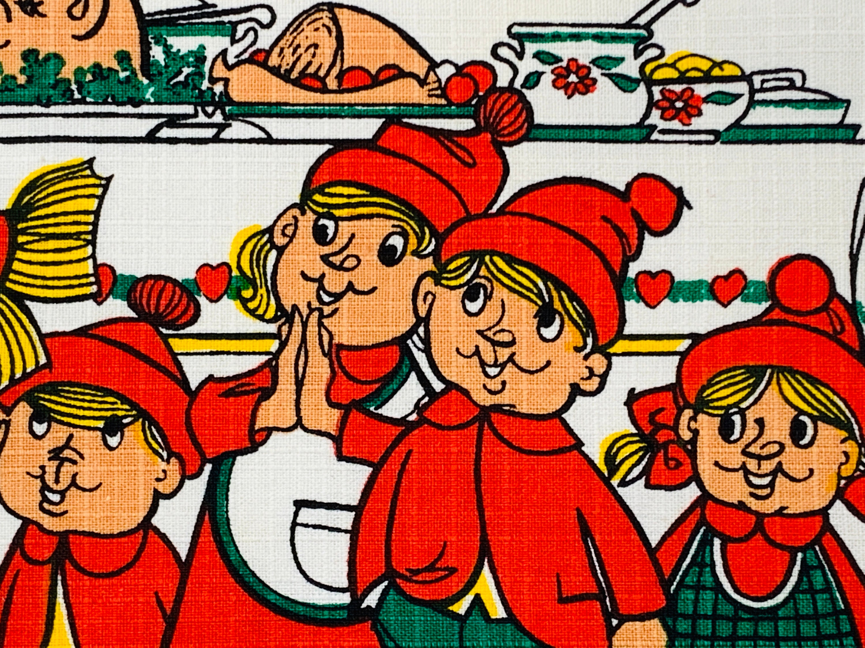 Vintage Swedish Christmas Tapestry, Santa & Elves, 1960s Retro