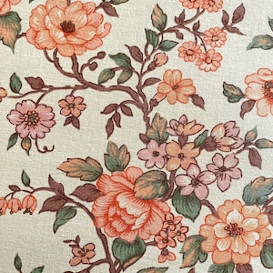 Vintage floral fabric, 70s Scandinavian design Swedish retro fabric Roses fabric cotton Mod floral print