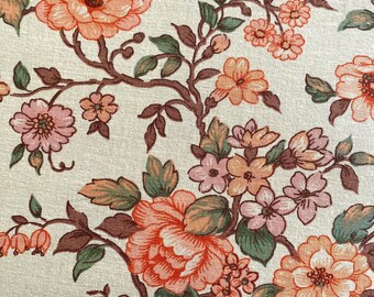 Vintage 70s Scandinavian Floral Fabric: Swedish Roses Cotton Print