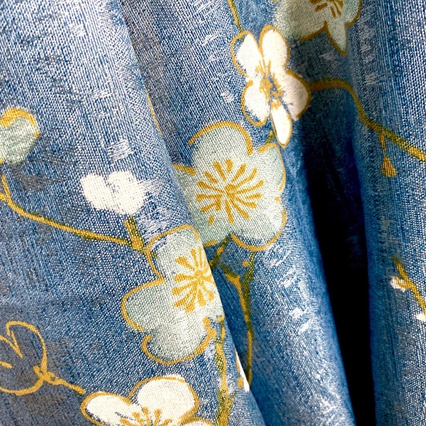 Floraler Vintage Stoff Blau gold skandinavisch Textil 80er Jahre Home Dekor Stoff Wandbehang Dekor Nähen