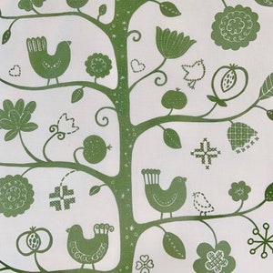 Almedahls swedish designer fabric with birds. Green high quality cotton. Fågelsång Betty Svensson Scandinavian home decor image 1