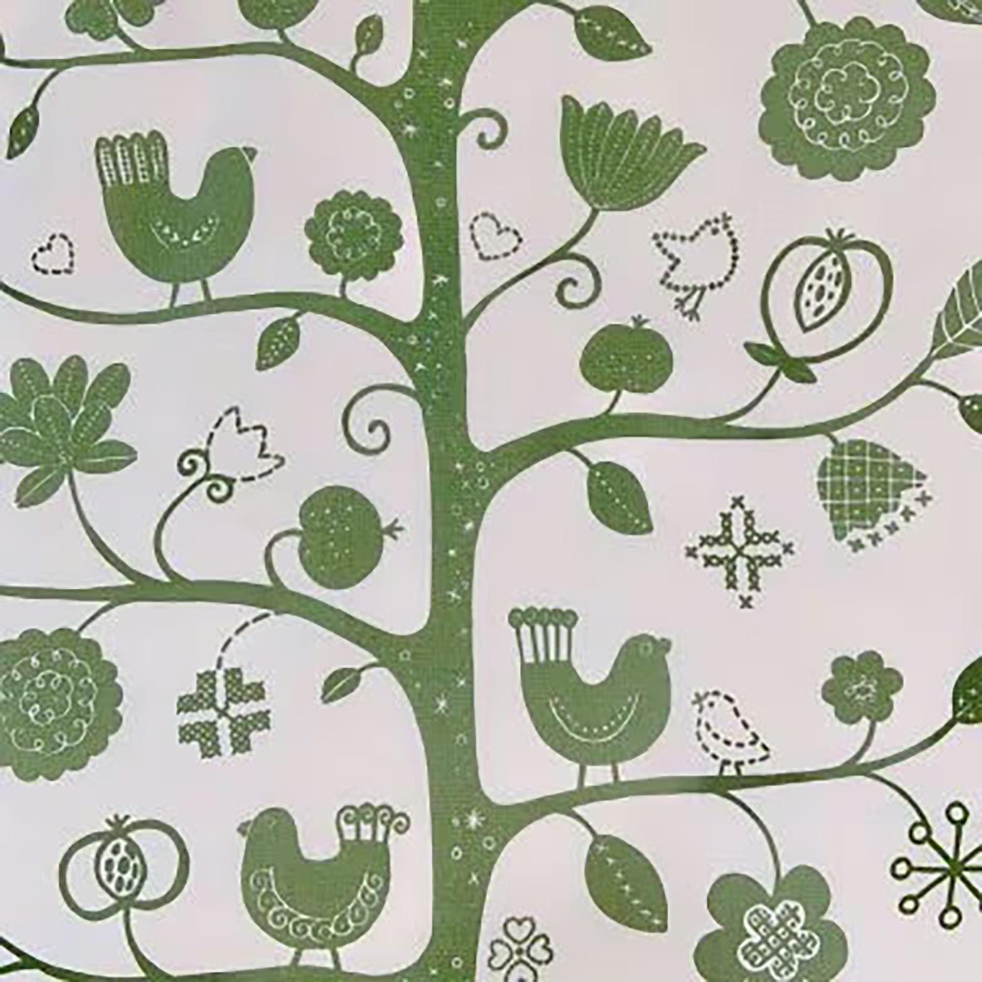 Almedahls swedish designer fabric with birds. Green high quality cotton. Fågelsång Betty Svensson Scandinavian home decor