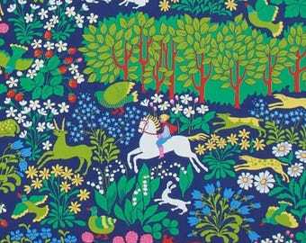 Swedish retro fabric Scandinavian design The hunt Jakten blue Ulla Eson Bodin animal print Almedahls vintage fabric new print by the yard