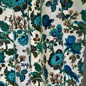 Vintage Sanderson pair of Pheasantry Birds Linen Curtains Jacobean Floral interior fabric English home decor