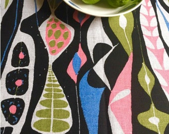 Scandinavian vintage fabric, swedish fabric, abstract design. Stig Lindberg Bulbous. 50s Mid century modern fabric, Retro fabric, blue pink