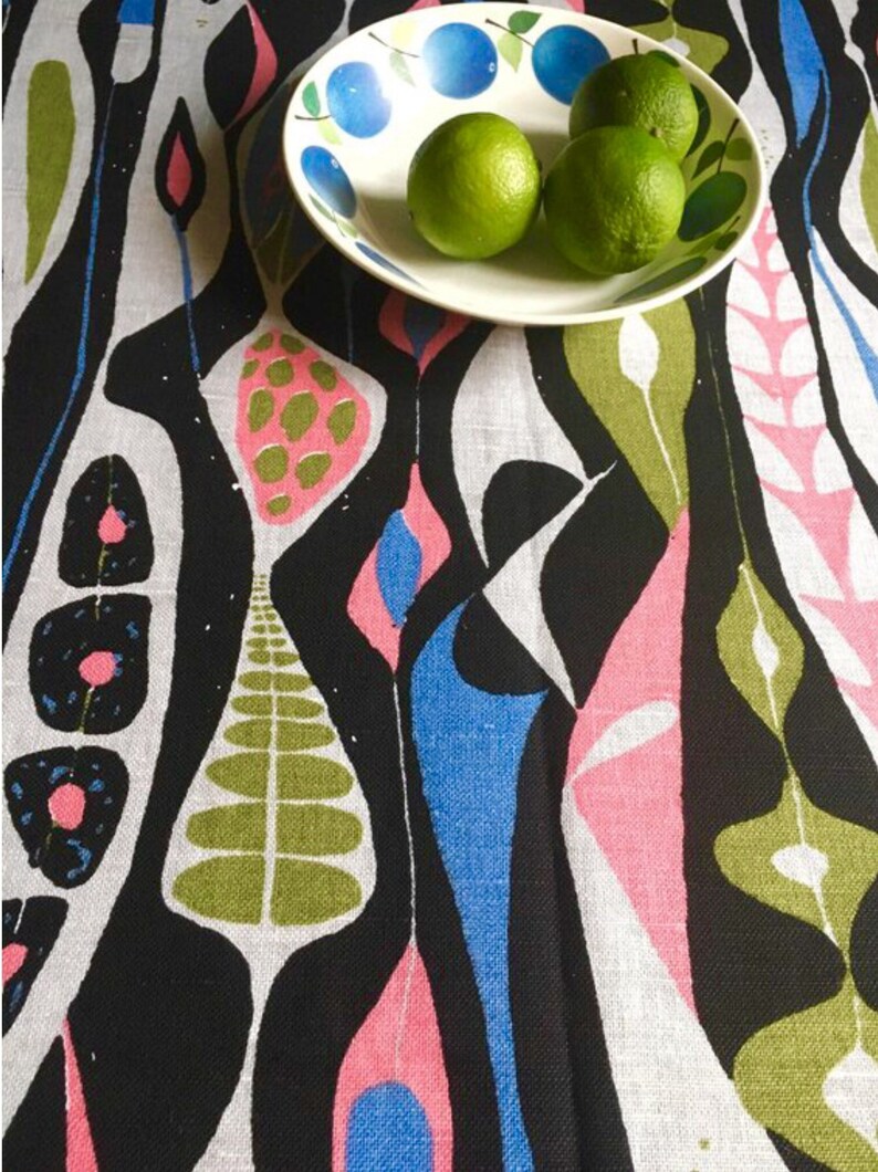 Scandinavian vintage fabric, over 5 yds abstract design. Stig Lindberg Bulbous. 50s Mid century modern fabric, Retro fabric, blue pink image 3
