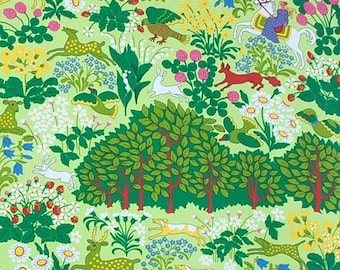 Swedish vintage fabric Scandinavian design Green upholstery fabric The hunt Ulla Eson Bodin animal print Almedahls curtain fabric new print