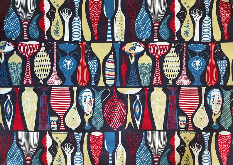 Swedish 50s vintage fabric retro print Stig Lindberg Pottery Mid century modern fabric 1950s scandinavian design designer fabric image 1