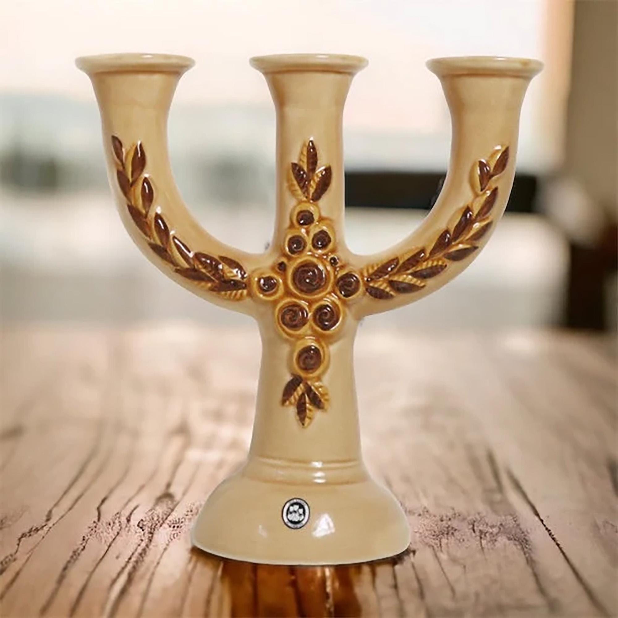 Vintage Swedish Ceramic Candle Holder: Floral Deco Design, 1970s
