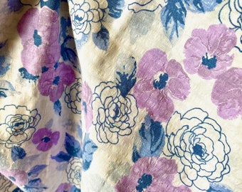 Vintage Swedish Cotton Fabric: 70s Floral Print, 55"x60"