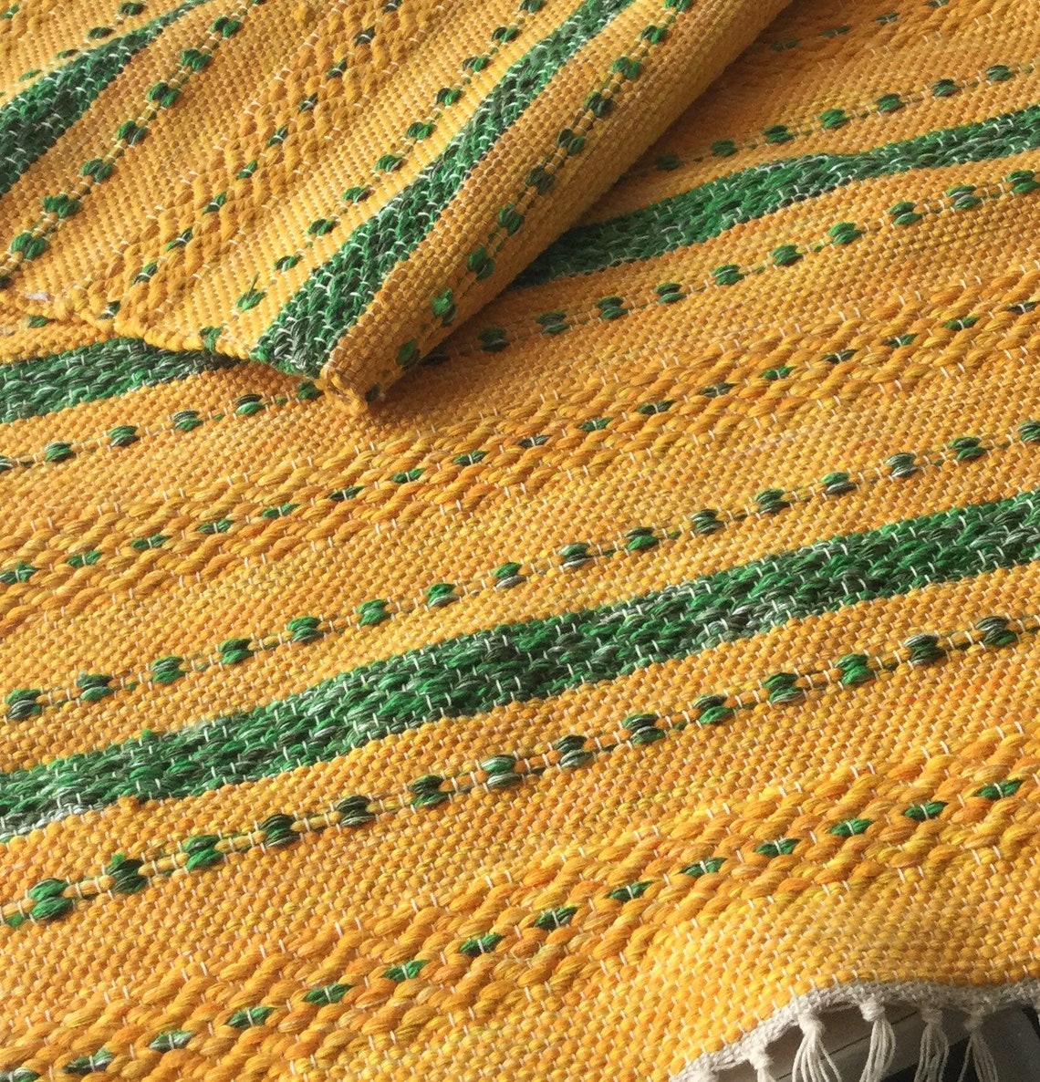 50s rag rug runner Wall art Scandinavian yellow Handwoven Etsy