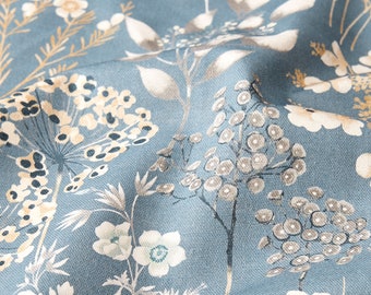Beautiful botanical designer fabric, Scandinavian design Curtains fabric light blue color Floral print Scandinavian home, Fabric by the yard