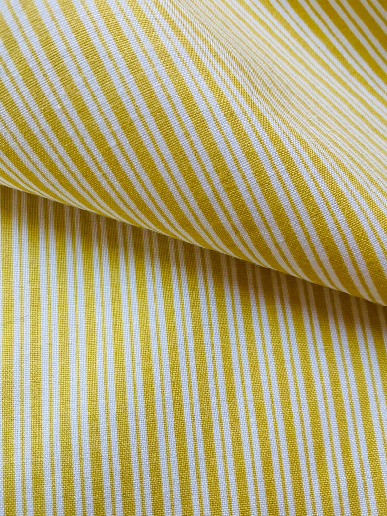 Fantastiskt vintagetyg med bränd gul randig färg, högkvalitativt tyg, retrotyg, skandinavisk design, svensk bomullstextil bild 8