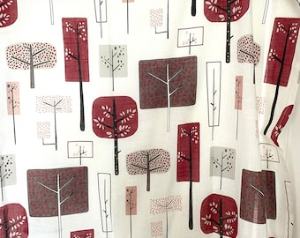 Vintage pair of curtains. Retro abstract fabric with trees High quality cotton fabric Scandinavian design 80s retro textile