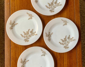 Dinner Plates White with Gold Bamboo Federal Golden Glory Set of 5