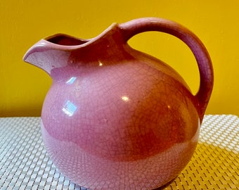 Vintage Mid Century McCoy USA Ball Pitcher, Ceramic, Pink Crackle Glaze, Retro 50’s Barware, Collectible, Mint Condition