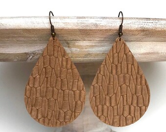 Brown Genuine Leather Earrings / Large Teardrop Earrings / Lightweight / Statement Earrings / Leather Jewelry