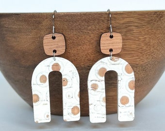 Cork Leather Wood Earrings / Genuine Leather Earrings / Lightweight / Statement Earrings / Hypoallergenic / Stainless Steel