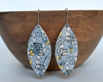 Cork Genuine Leather Earrings / Large Leaf Shaped Earrings / Lightweight  / Hypoallergenic / Stainless Steel